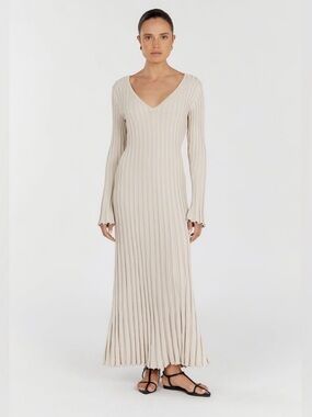 Dissh Reign knit ribbed midi dress with belt / stone M